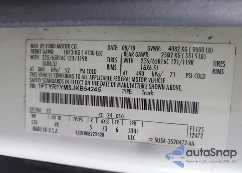 2018 Ford Transit-250 from USA, damaged, VIN 1FTYR1YM3JKB54245
